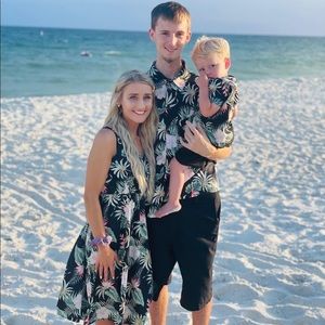 hello, i am selling this family SET! the dress is a small, kids: 18m, mens: med